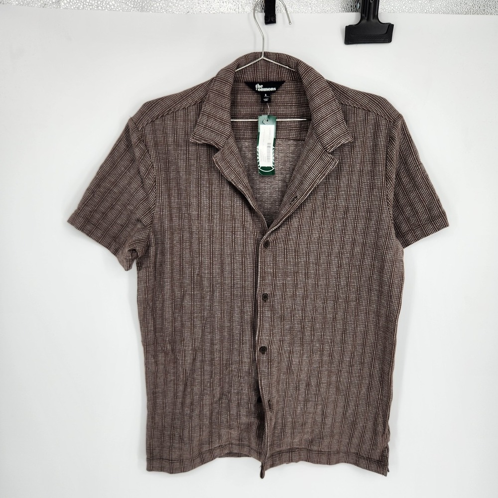 The Commons Men's Small Brown Jacquard Stripe Knit Hybrid Fit Shirt NWOT
